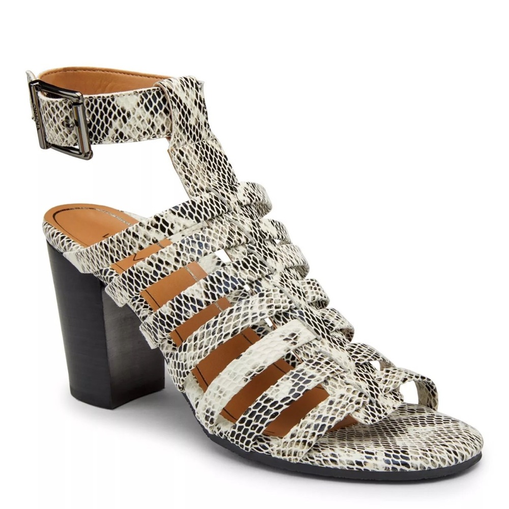Vionic Sami Ankle Strap Women's Sandal Heel White Black Snakeskin Print Size 9